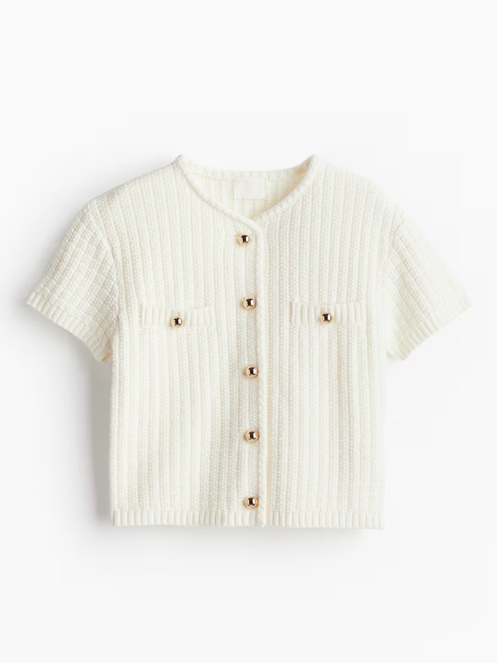 H&M Cream Knit Short-Sleeve Cardigan